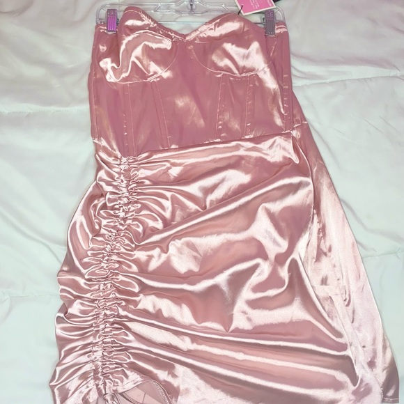 PrettyLittleThing Dresses Saweetie Pink Satin Ruched Dress Pretty